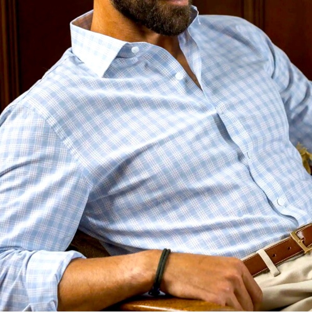 Ledbury Checkered Men’s Button Down Dress Shirt Blue White Size 16 NWOT